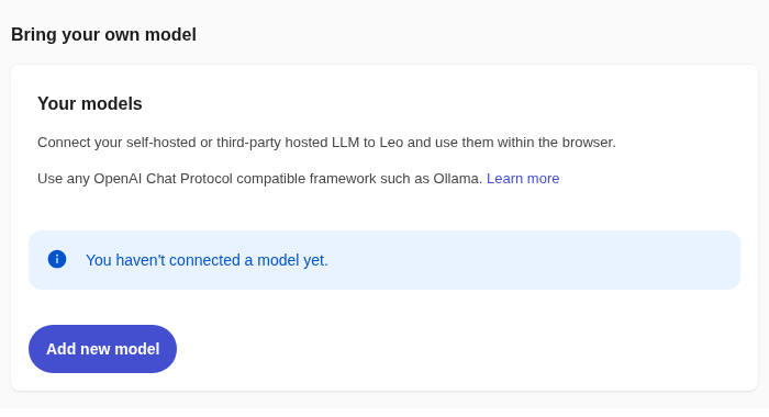 Bring your own model section in Brave’s Leo settings