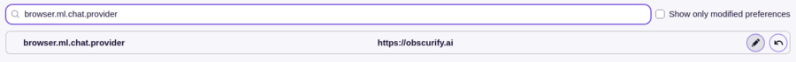 browser.ml.chat.provider set to https://obscurify.ai in about:config
