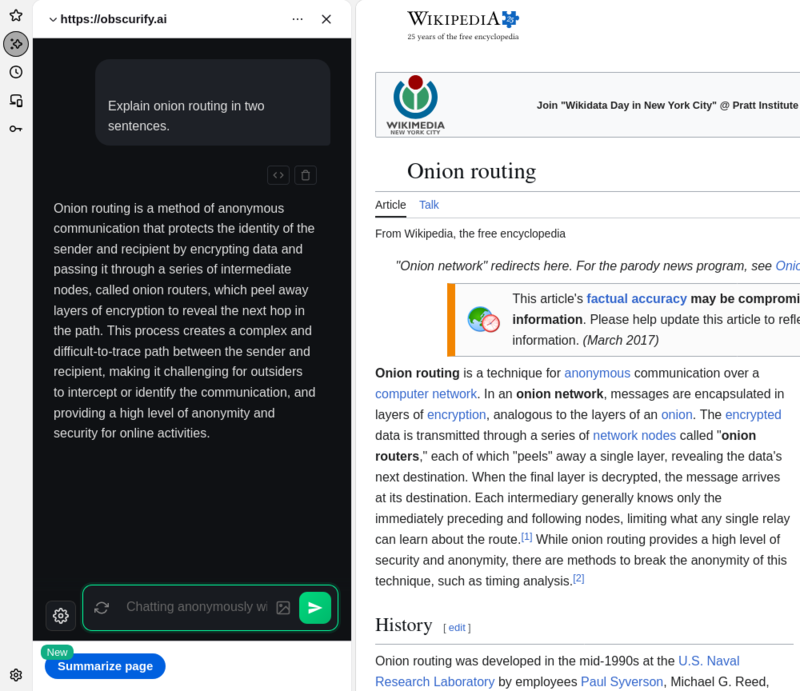 Obscurify.ai guest chat in Firefox’s AI sidebar